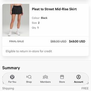Lululemon - Pleat to Street Black Tennis Skirt